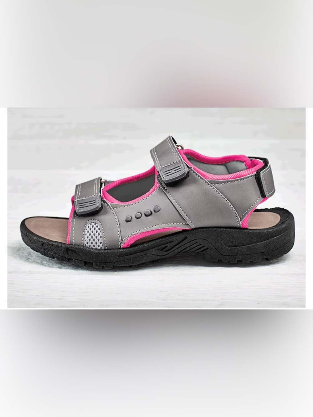 Women's Alex Sandal, an adjustable athletic style shoe featuring gray strap